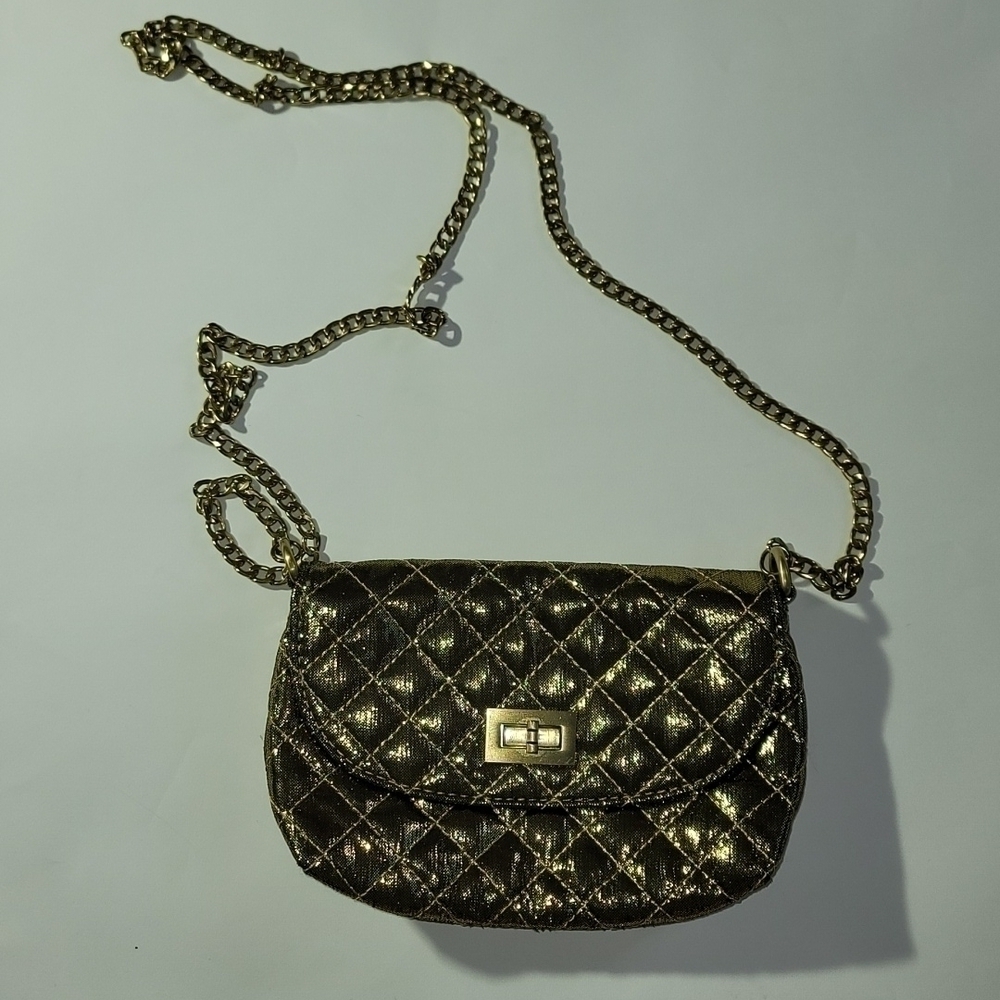 Gold metallic sling quilted mini bag